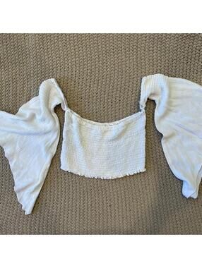 American Threads Women's White and Cream Crop-top